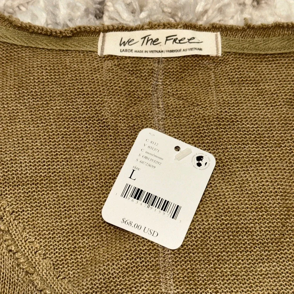 Free People We The Free Moss Green Wrap Knit Top OB1353292 Boho Raw Edge Large